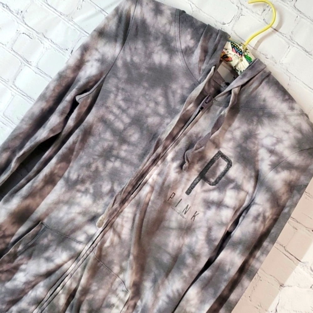 2012 Victoria's Secret PINK Gray & White Tie-Dye Full Zip Hoodie Womens Size XS - Picture 9 of 17